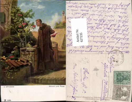 627235,Künstler Ak C. Spitzweg Mönch u. Rose Buch Lesen pub F. A. Ackermann 2984