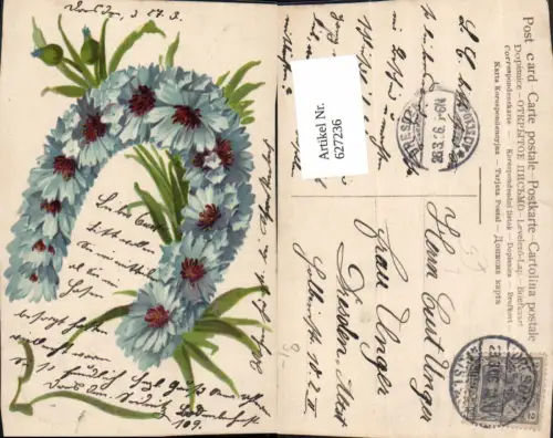 627236,Künstler Litho Hufeisen aus Kornblumen Blüten Blume