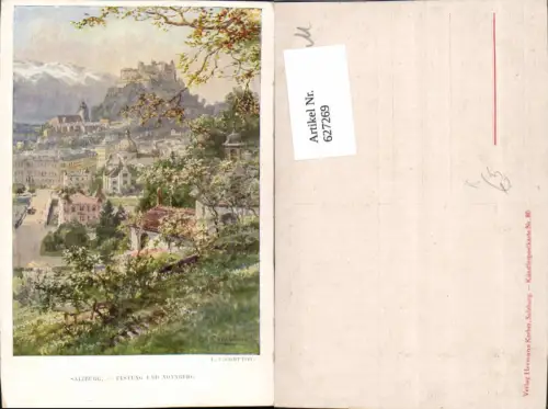 627269,Künstler Ak E. T. Compton Salzburg Festung u. Nonnberg