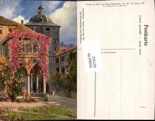 627322,Künstler Ak H. Hoffmann Heidelberg Partie a. d. Schlosshof m. Brunnenhalle u. Wartturm