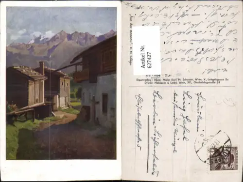 627427,Künstler Ak K. M. Schuster Aus der Ramsau Dorfansicht v. Bergkulisse