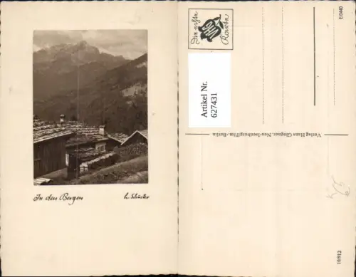 627431,Künstler Ak H. Schüster In den Bergen Hütte Bergkulisse Passepartout