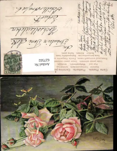 627502,Künstler Ak Reckling Rosa Rosen Blumen