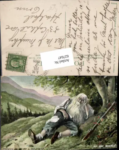 627647,Künstler Ak Rip van Winkle Alter Mann m. Gewehr Baum Landschaft Jagd