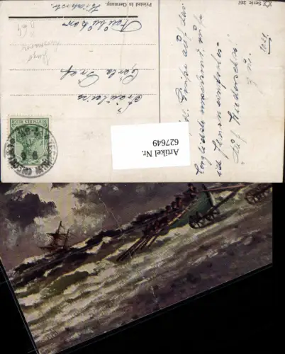 627649,Künstler Ak Hugo Lissmann Segelschiff a. Sinken Boot Ufer Ruderboot