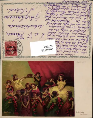 627660,Künstler Ak L. Sporleder Geburtstag im Himmel Engel Kuchen Blumen