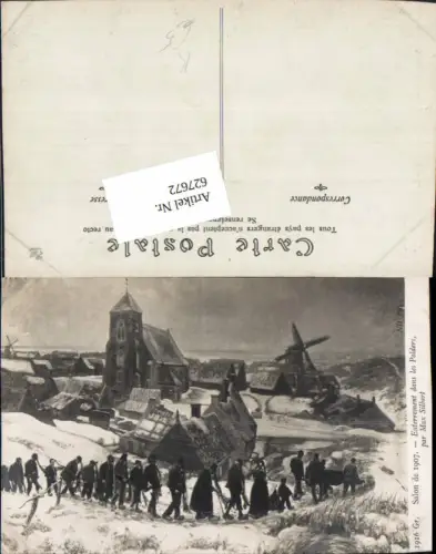 627672,Künstler Ak Max Silbert Enterrement dans les Polders Winterdorf m. Windmühle Begräbnis