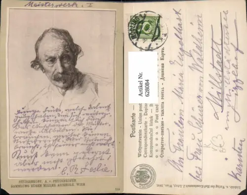 628084,Künstler Ak A. Von Pettenkofen Studienkopf Mann Portrait pub J. Löwy 114