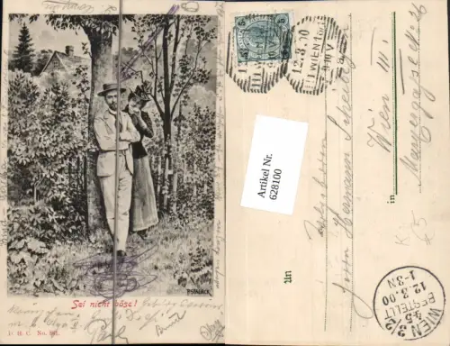 628100,Künstler Ak P. Staerck Sei nicht böse Paar steht b. Baum