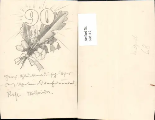 628112,Künstler Ak Handgemalt Eichenblatt Eicheln 90