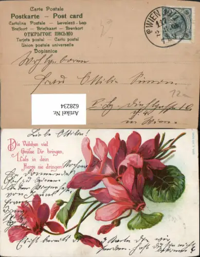 628234,Künstler Litho Blumen Veilchen Spruch Text