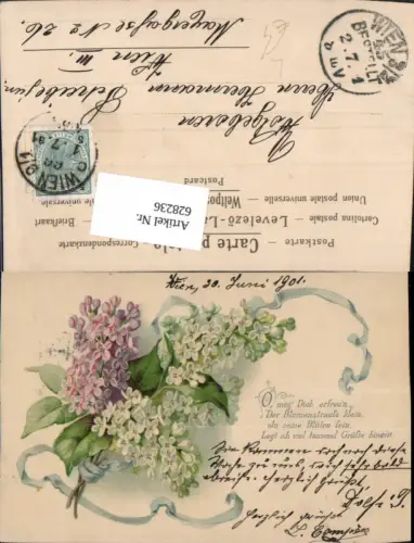 628236,Künstler Litho Blumen Flieder Zweig Spruch Text