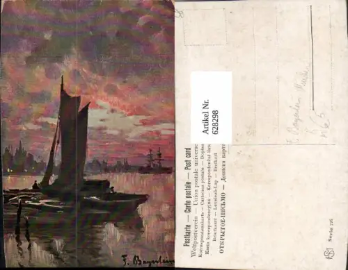 628298,Künstler Ak F. Bayerlein Segelboot Schiff Landschaft