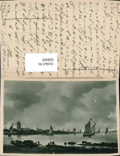628420,Künstler Ak F. Bruckmann Holländische Stadt an einem Flusse Segelboote