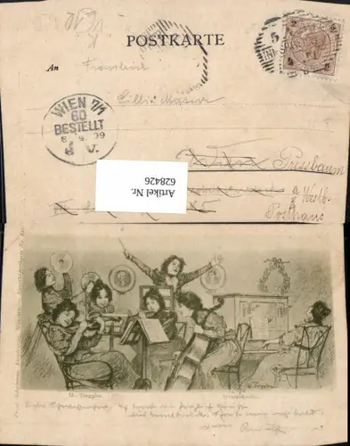 628426,Künstler Ak H. Torggler Generalprobe Musik Frauen musizieren pub F. A. Ackermann 621