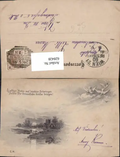 628428,Künstler Ak C. H. Kirche Tauben Vögel Spruch Text Stempel Pressbaum