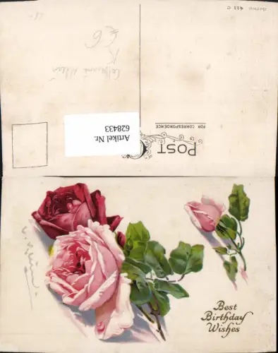 628433,Künstler Ak Catherine Klein Rosa Rote Rosen Blumen Best Birthday Wishes Geburtstag