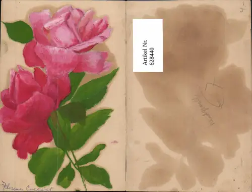 628440,Künstler Ak Handgemalt Rosa Rosen Blumen Blüten