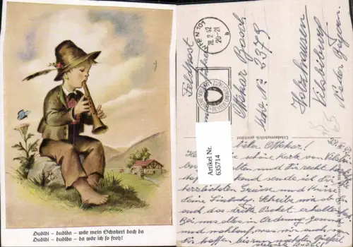 635714,Künstler Ak Bub Junge spielt Flöte Dudldi dudlda Feldpost 2379 pub Emil Köhn 1793