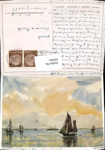 635941,Künstler Ak Georg Wickert An der Elbe Segelschiffe Segelboote Brunsbüttel