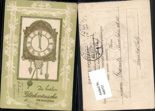 646757,Präge Litho Lithographie Naujahr Uhr Pendeluhr Art Nouveau