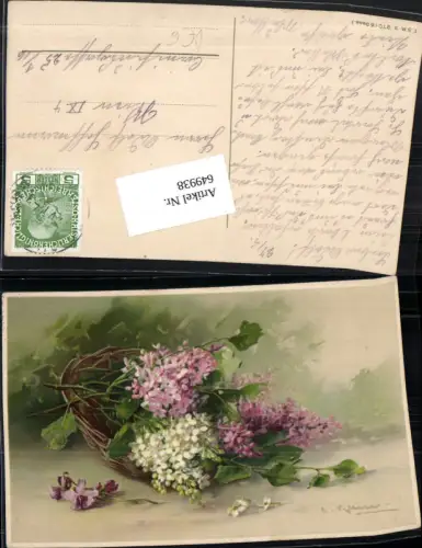 649938,Künstler AK Catharina Klein Flieder Veilchen Blumen Korb pub Theo Stroefer 970