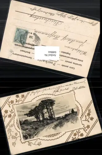 649941,tolle Präge Lithographie Jugendstil Wald Passepartout