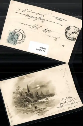 Künstler AK Kirche Mond Dorf Lith. Anstalt München vorm. Obpacher Tannwald Schumburg Stp.