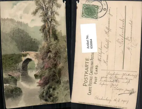 650064,tolle Künstler AK Meissner e Buch 1230 Wald und Wiese Brücke
