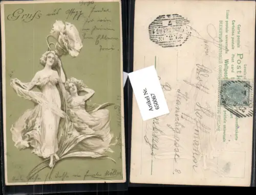 650067,tolle Jugendstil Lithographie Frauen Rosen Gruss aus