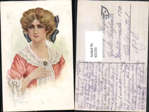 651255,Künstler AK Frau Portrait Haarschlaufe