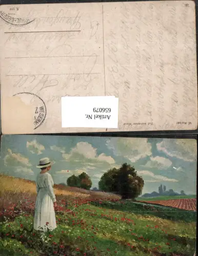 656079,Künstler Ak W. Merker Auf blühender Wiese Mohnblumen Blumen