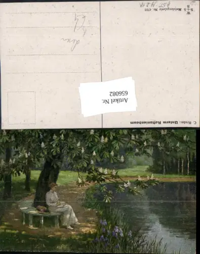 656082,Künstler Ak C. Krebs Unterm Kastanienbaum Baum Frau Lesen