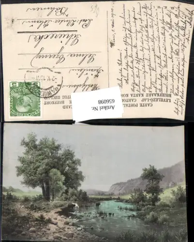 656098,Künstler Ak Landschaft Fluss Kühe Rinder pub B.K.W.I. 924euro6