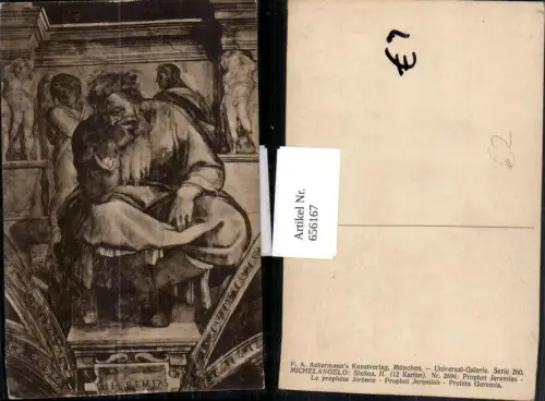 656167,Künstler Ak Michelangelo Sixtina Prophet Jeremias pub F. A. Ackermann 2694