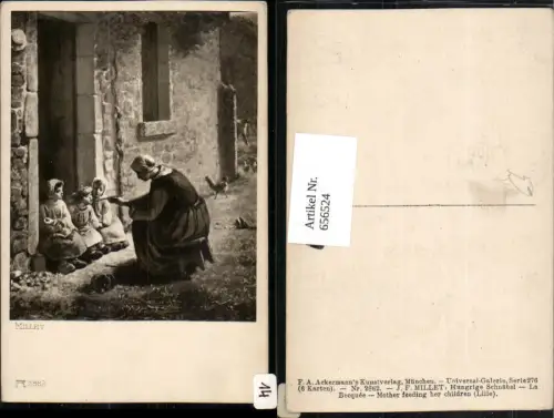 656524,Künstler Ak J. F. Millet Hungrige Schnäbel Mutter füttert Kinder