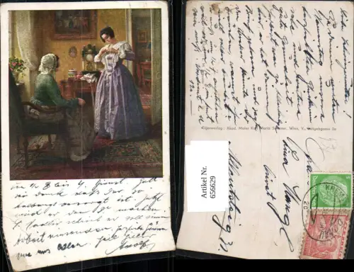 656629,Künstler Ak K. M. Schuster Das neue Kleid Frau Mode