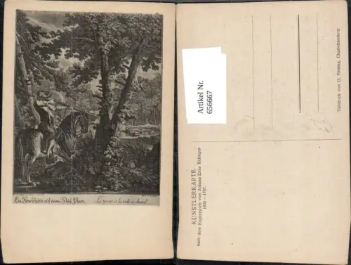 656667,Künstler Ak n. Kupferstich Johann Elias Ridinger Jäger auf Pferd in Wald Jagd