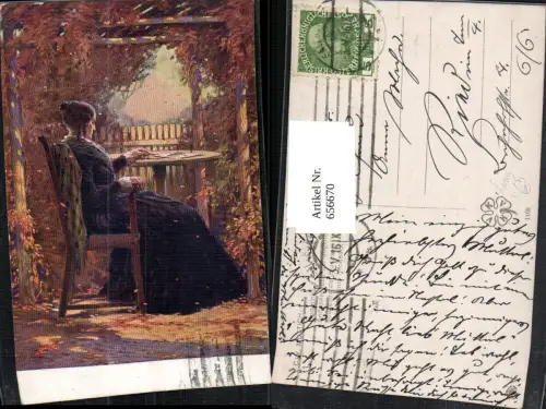 656670,Künstler Ak C. V. Muttich Andenken aus der Jugendzeit Alte Frau Lesen Briefe