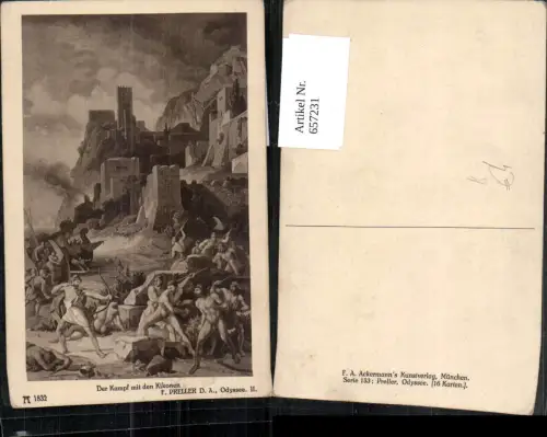 657231,Künstler Ak F. Preller d. Ältere Odyssee Kampf d. Kikonen