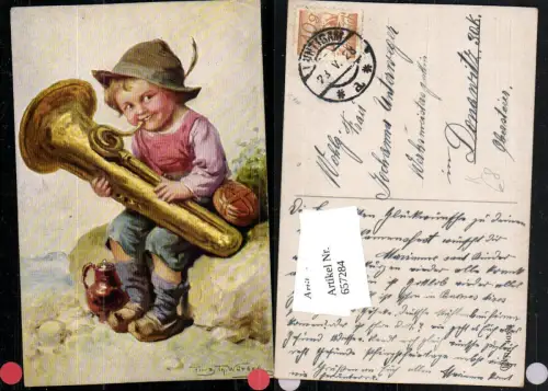 Künstler AK Franz Th. Würbel Junge Trompete Stp. Puntigam n. Donawitz Leoben