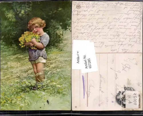 657285,Künstler AK Mädchen in Wiese Blumen pub Novolito Stp. Donawitz Leoben n. Murau