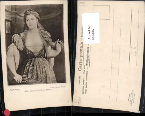 657306,Künstler AK P. Bordone Eine junge Frau pub J. Löwy 7