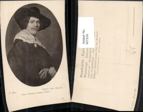 657310,Künstler AK P. Hals Bildnis eines Mannes Passepartout pub J. Löwy 49