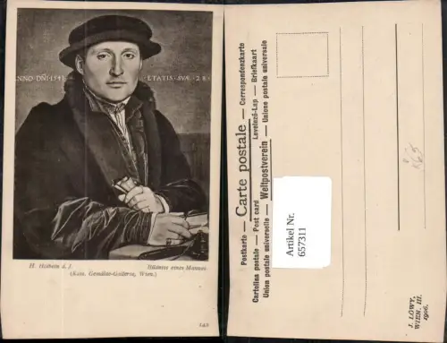 657311,Künstler AK H. Holbein d. Jüngere Bildnis eines Mannes pub J. Löwy 142