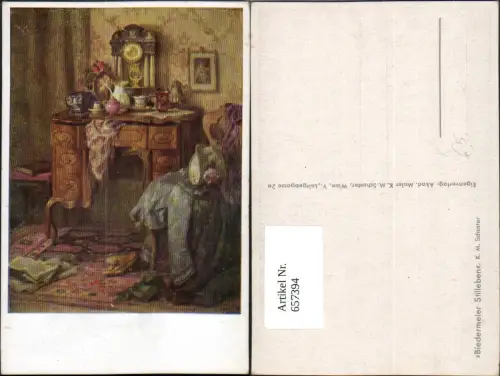 657394,Künstler AK K. M. Schuster Biedermeier Stillleben Interieur