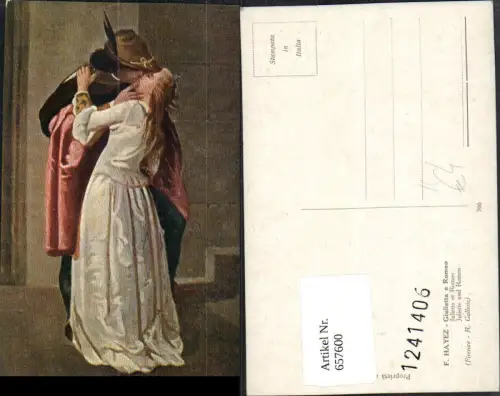 657600,Künstler AK F. Hayez Giulietta e Romeo Paar Liebe Kuss