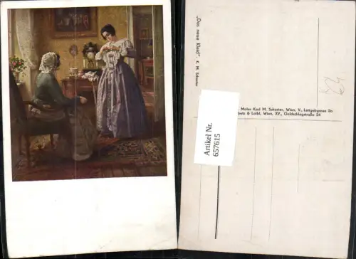 657615,Künstler AK K. M. Schuster Das neue Kleid Frau Mode