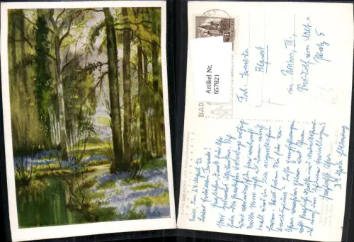 657821,Künstler Ak Mundgemalt R. Hext Waldpartie Landschaft Bäume