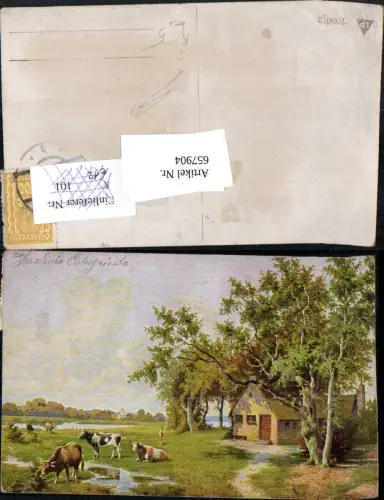 657904,Künstler Ak Landwirtschaft Kühe Rinder Landschaft Stempel Gratwein 1924